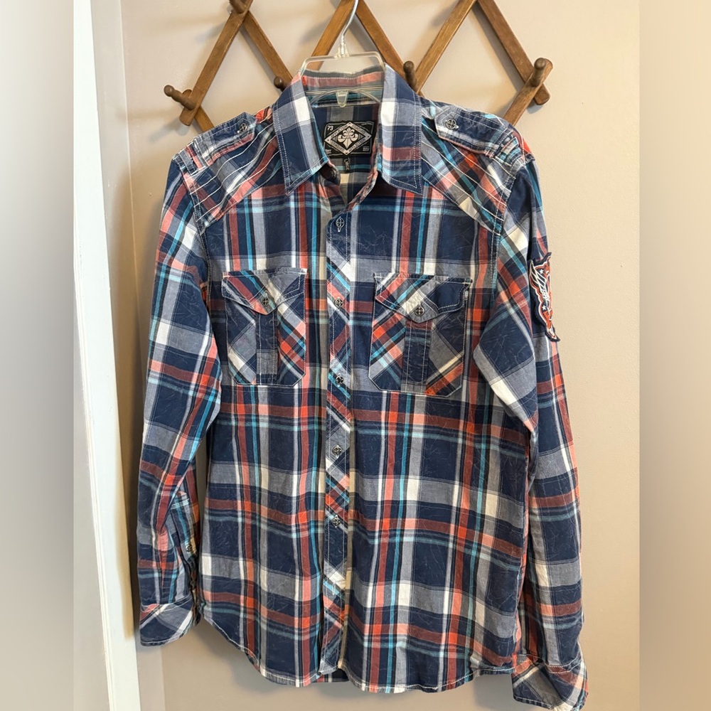 Vintage Affliction American Customs "Live Fast" Plaid Shirt - Mens Large